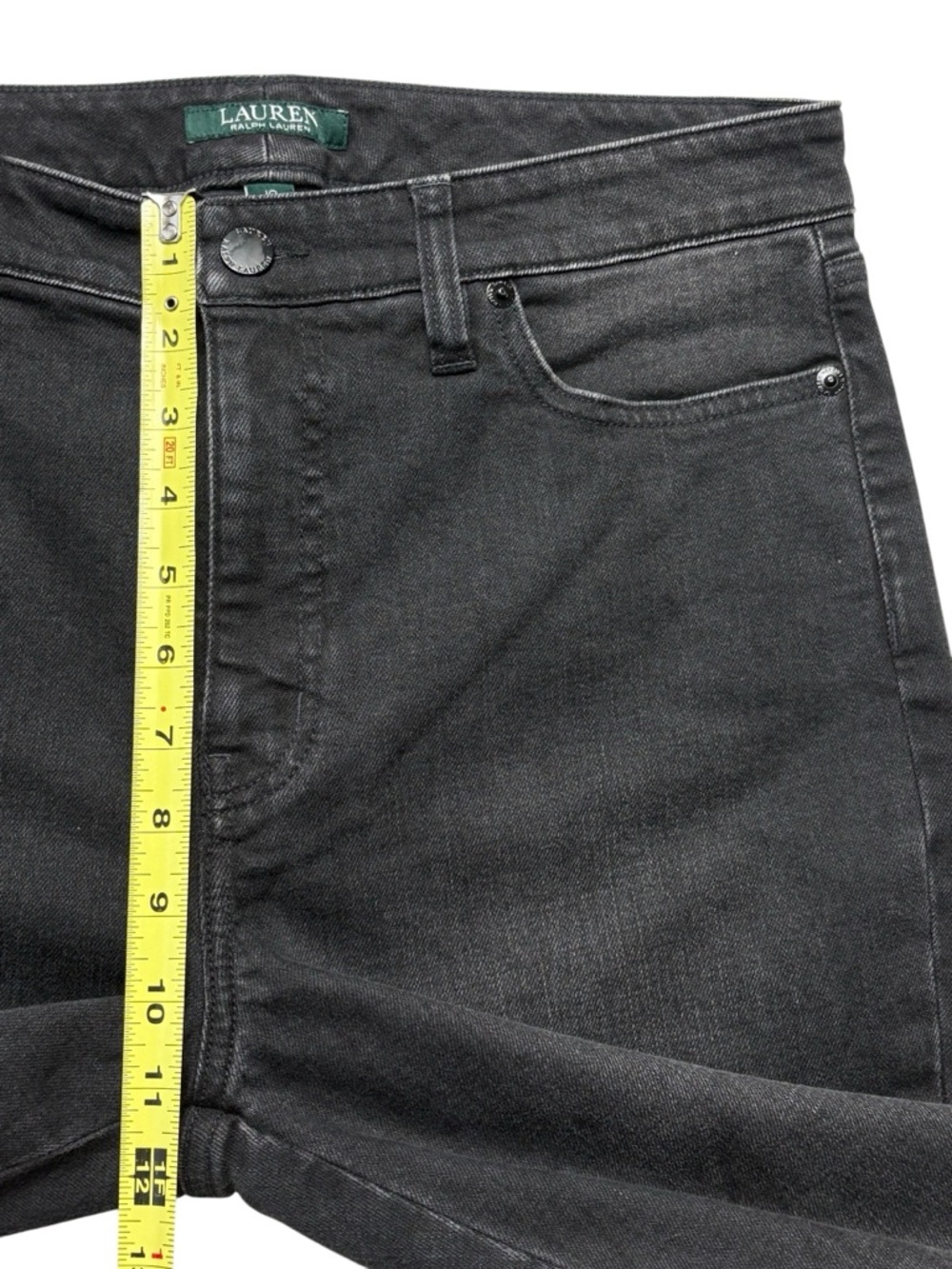 Lauren Ralph Lauren Regal Straight Ankle Jeans Velvet Cuff Embroidered Black 10 - Picture 8 of 14